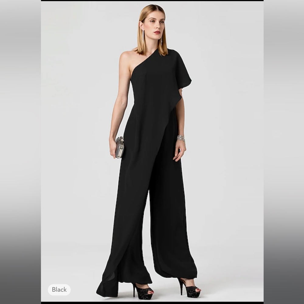 TS Couture black one shoulder jumpsuit, size 12